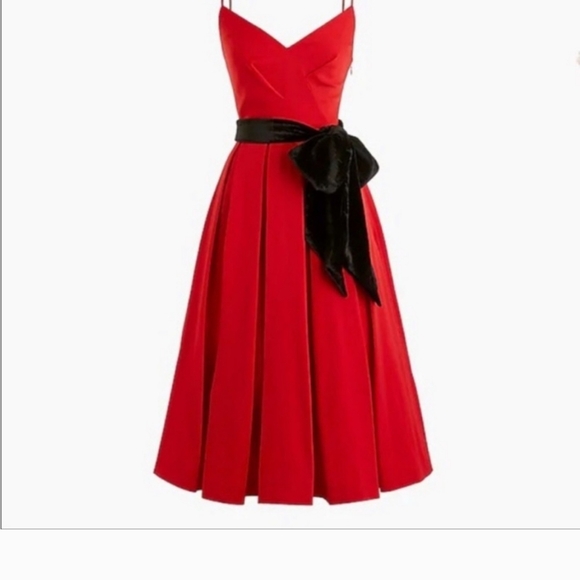 🎉HP🎉 J. Crew A-Line Holiday Red Spaghetti Strap Dress With Velvet Sash - 4 - Picture 2 of 15